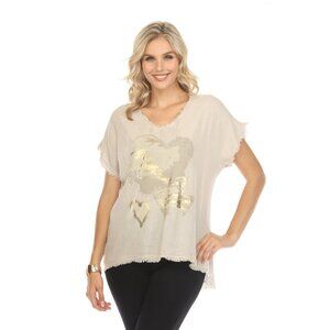 Beige Heart paint Dolman sleeves Top